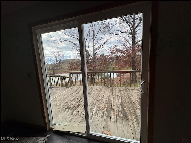 entryway featuring a water view