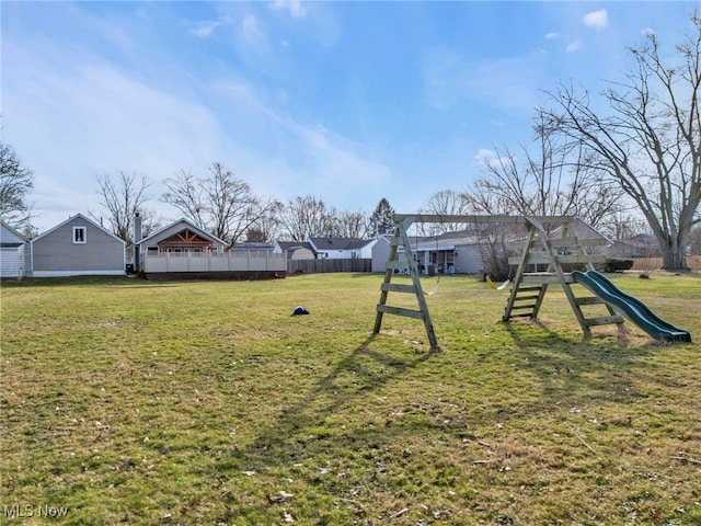 view of yard with a playground