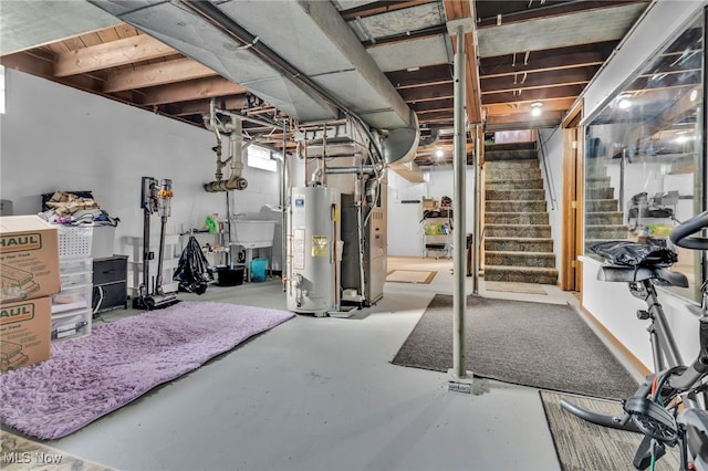 basement with sink and water heater