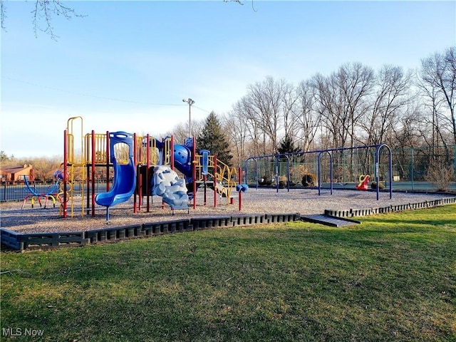 view of jungle gym with a yard