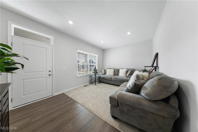 living room with dark wood-type flooring