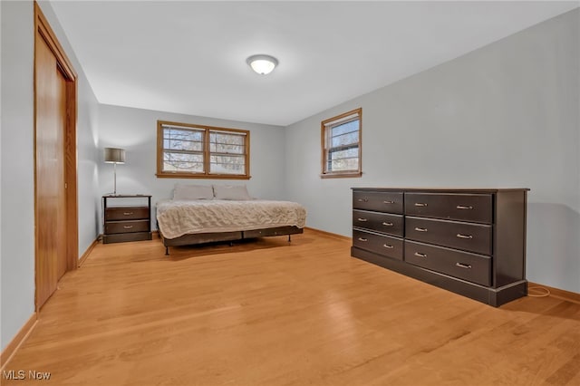 bedroom featuring a closet and light wood-type flooring