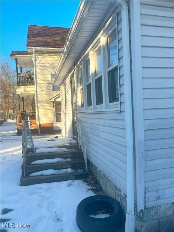 view of snow covered exterior