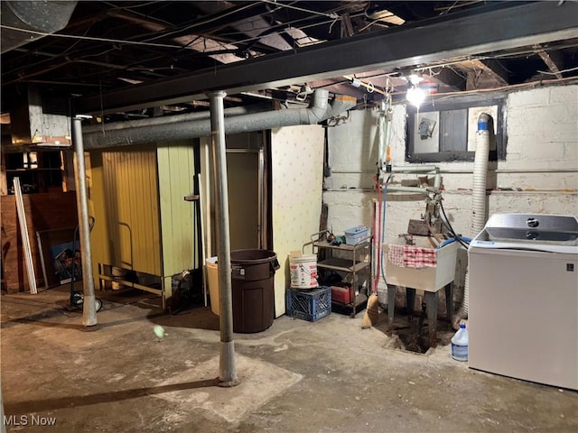 1245 E 137th St, East Cleveland, OH 44112 - unfinished basement with washer / clothes dryer and a sink