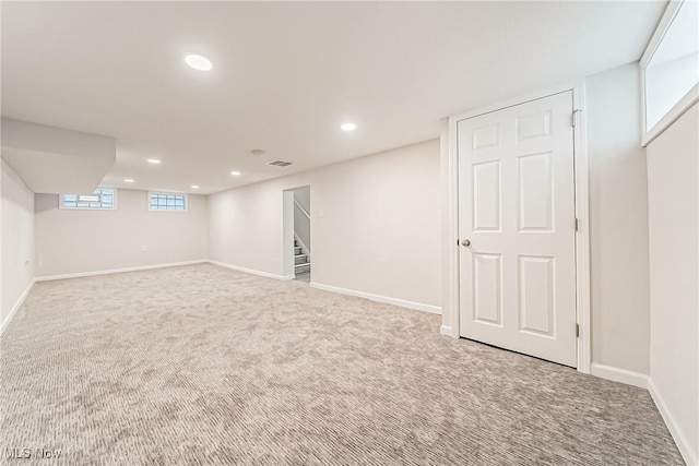 basement featuring carpet