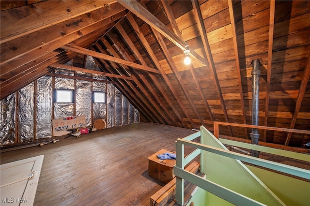 view of unfinished attic