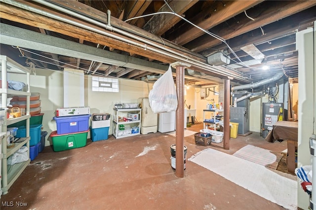 basement with heating unit and gas water heater