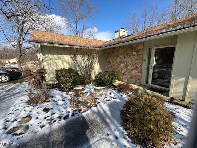 view of snow covered exterior