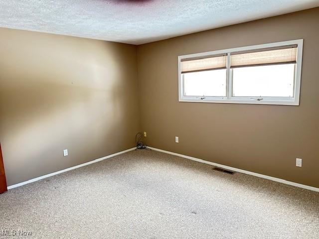 empty room featuring carpet and a textured ceiling