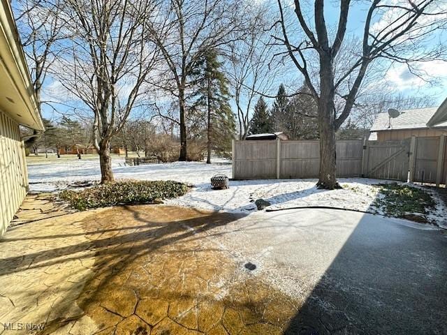 view of yard covered in snow