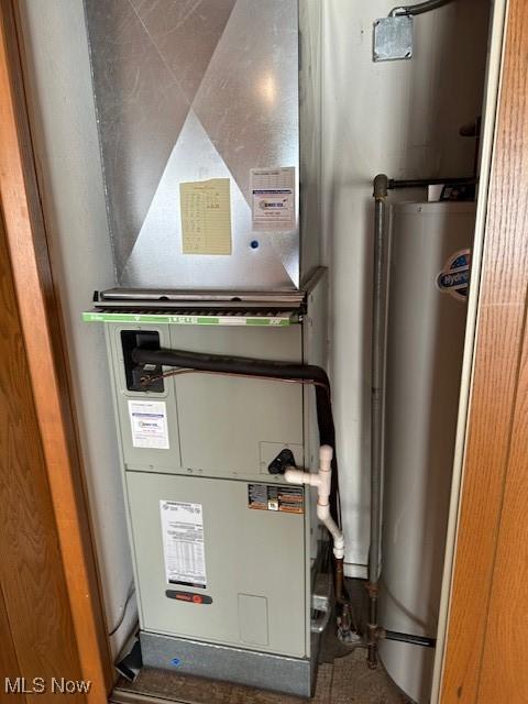 utility room with water heater and heating unit