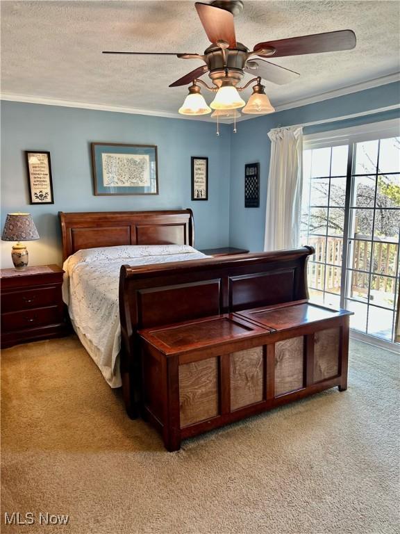 130 Rauch Dr, Marietta, OH 45750 - carpeted bedroom with crown molding and a textured ceiling