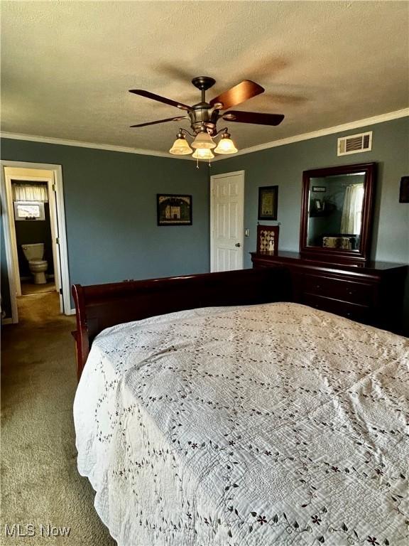 130 Rauch Dr, Marietta, OH 45750 - bedroom featuring crown molding, carpet, and a textured ceiling