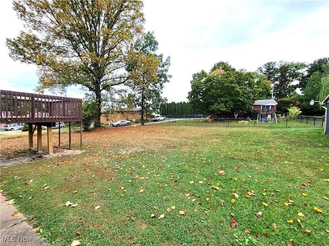 view of yard with a deck