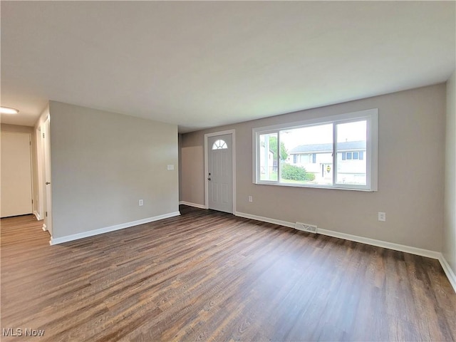 unfurnished living room featuring dark hardwood / wood-style floors