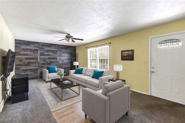 living room featuring ceiling fan