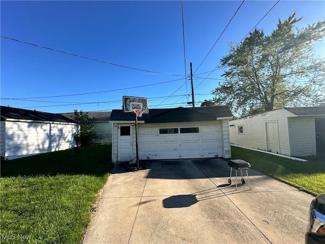 garage with a lawn