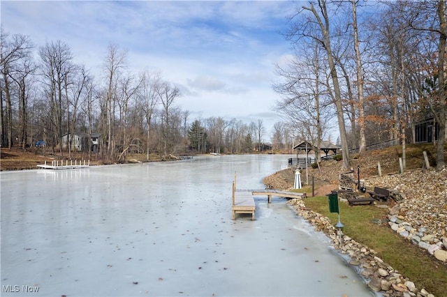 exterior space featuring a dock