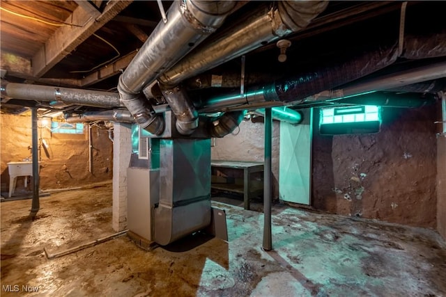 basement with heating unit