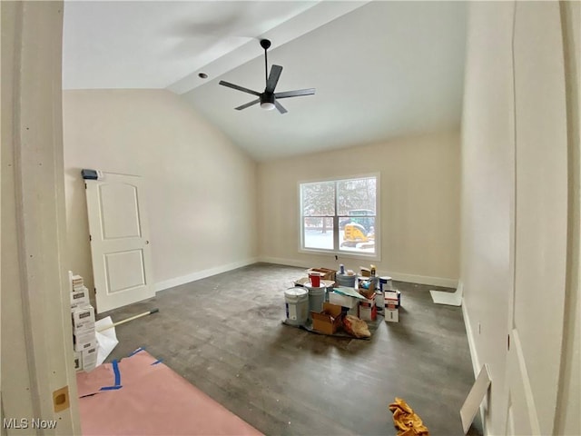 miscellaneous room with vaulted ceiling and ceiling fan