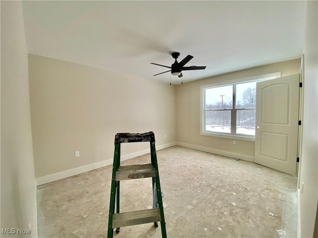 interior space featuring ceiling fan