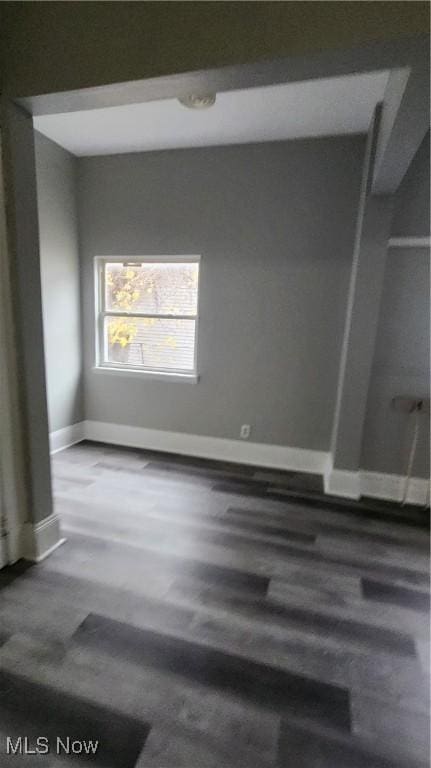 spare room with dark wood-type flooring