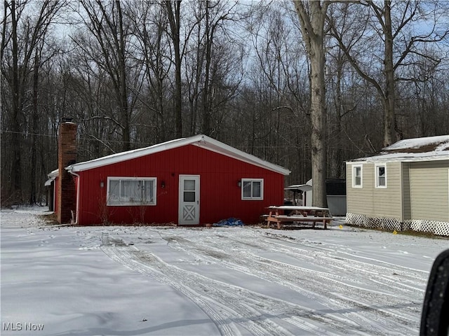 view of snow covered deck