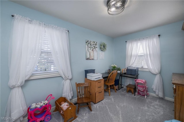 office area with light colored carpet