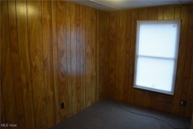 unfurnished room featuring wood walls