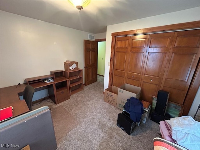 view of carpeted home office