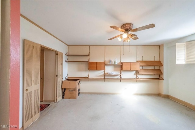 basement featuring ceiling fan