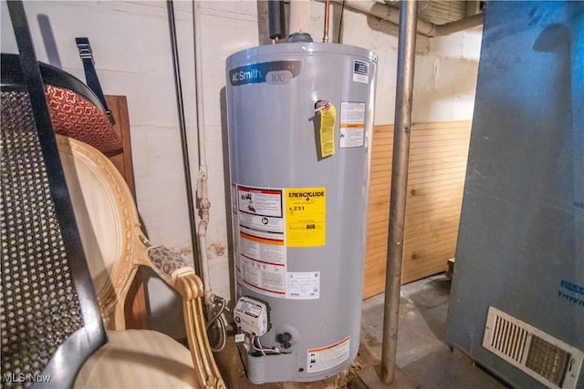 utility room with heating unit and water heater