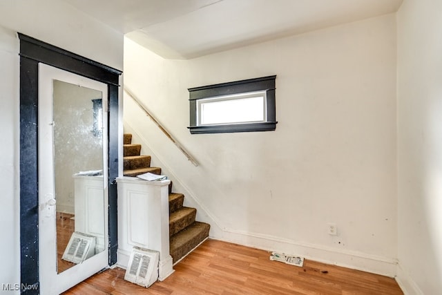 stairway with wood-type flooring