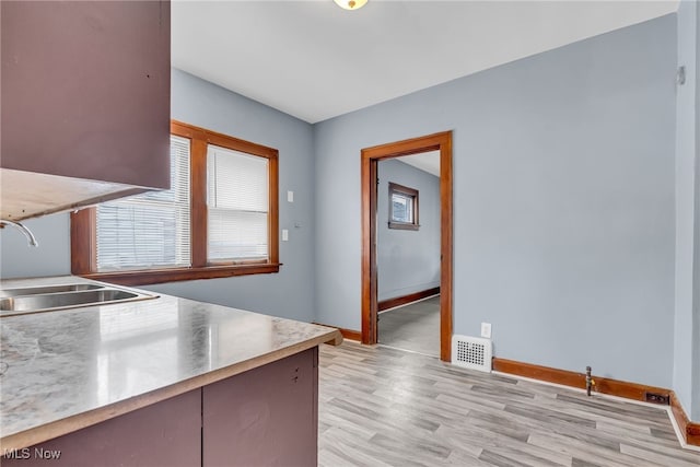 kitchen with sink and light hardwood / wood-style floors