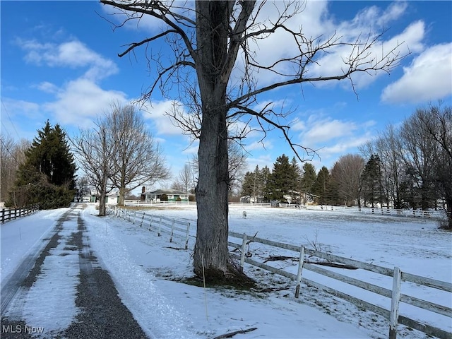 view of yard layered in snow