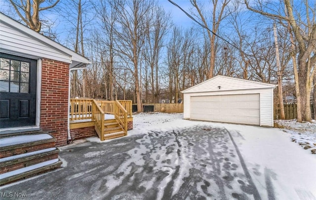 view of snow covered garage