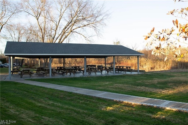 view of property's community featuring a gazebo and a lawn