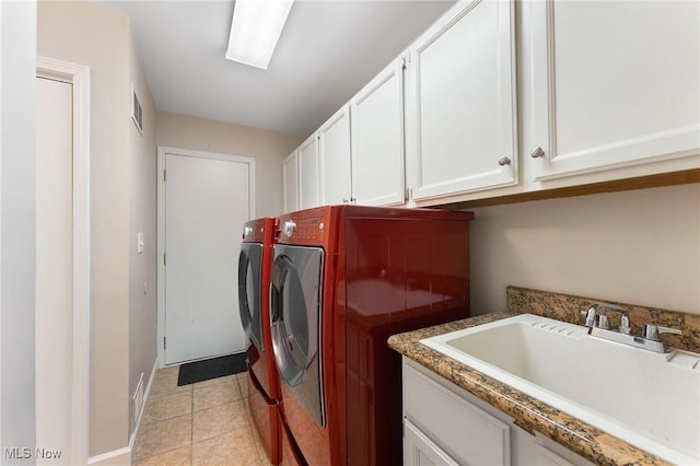 1260 Boardman-Canfield Rd # 29, Boardman, OH 44512 - laundry area with cabinets, sink, light tile patterned floors, and independent washer and dryer