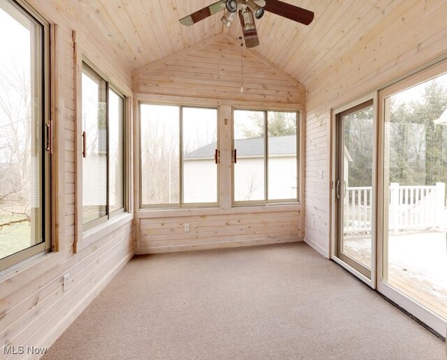 615 Crystal Brooke Dr, Hinckley, OH 44233 - unfurnished sunroom with wooden walls, lofted ceiling, carpet, healthy amount of natural light, and wooden ceiling