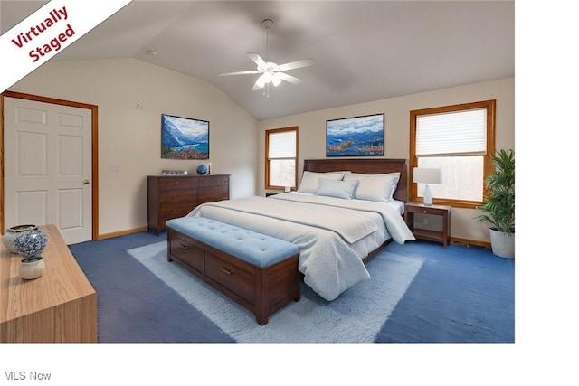 615 Crystal Brooke Dr, Hinckley, OH 44233 - bedroom featuring lofted ceiling, carpet flooring, baseboards, and ceiling fan