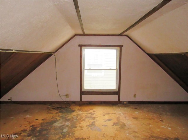 additional living space featuring lofted ceiling