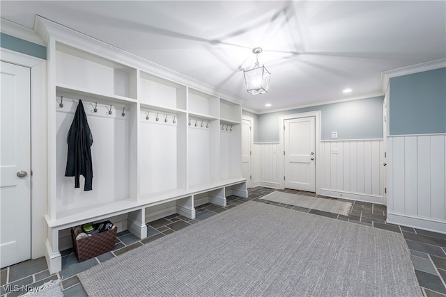 mudroom with ornamental molding