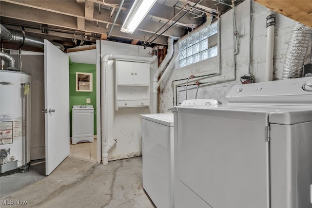 washroom featuring washer and clothes dryer and water heater