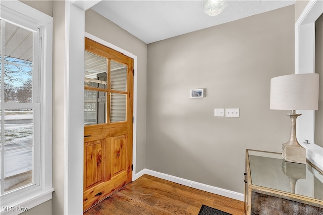 foyer entrance with hardwood / wood-style floors