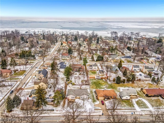 bird's eye view featuring a water view