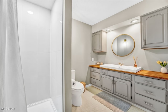 bathroom featuring vanity, a shower with curtain, and toilet