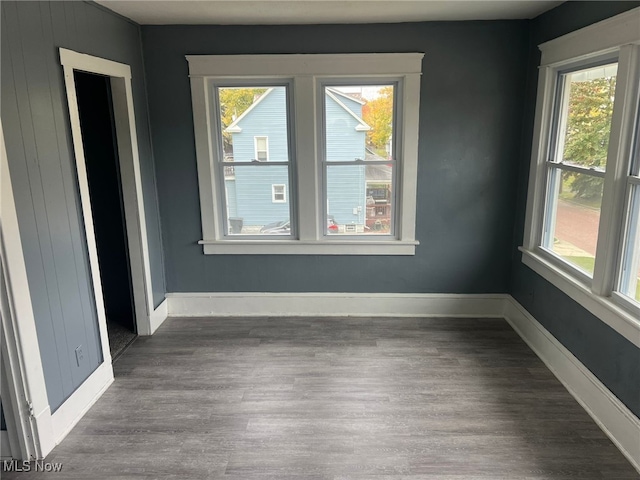 spare room with dark hardwood / wood-style floors