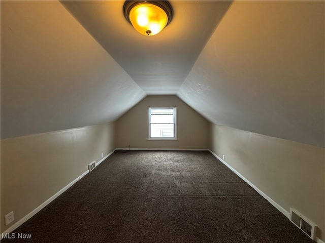 additional living space with lofted ceiling and carpet floors