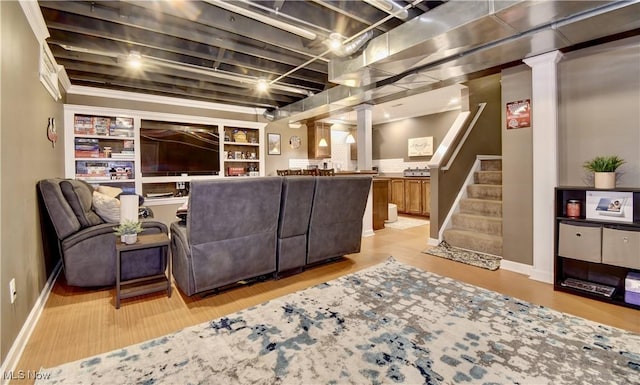living room with light hardwood / wood-style flooring