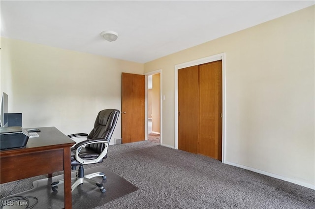 view of carpeted home office